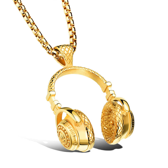 Unisex Electroplated Alloy Necklace With Titanium Steel Headphone Pendant Keel Chain And Rock Music Geometric Animal Zodiac Design