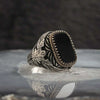 Unisex Electroplated Alloy Ring With Geometric Square Black Gemstone And Eagle Motif Fashion Statement Jewelry