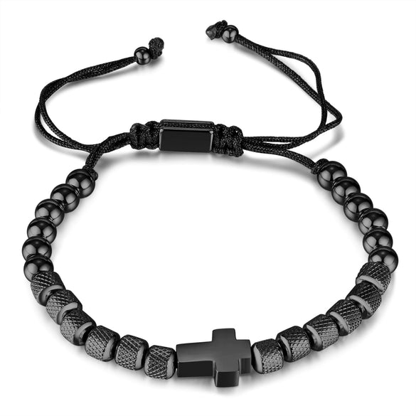 Unisex Electroplated Titanium Steel Cross Charm Woven Bracelet With Geometric Design Fashion Jewelry