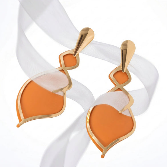 Unisex Exaggerated Geometric Water Drop Earrings With Spraypainted Iron Alloy Layered Design And Stainless Steel Posts