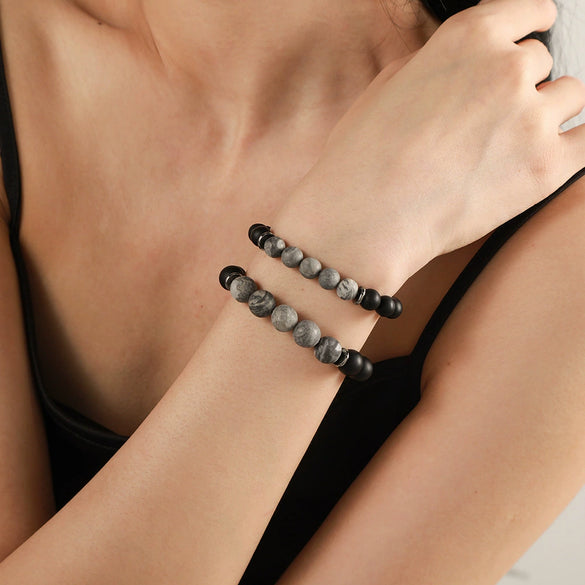 Unisex Exotic Round Stone Bead Bracelet