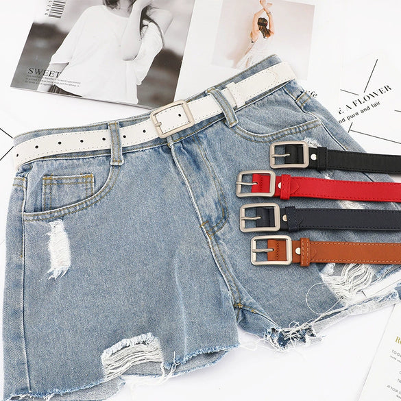 Unisex Fashion Imitation Leather Belt With Rectangle Alloy Pin Buckle All Match Decorative Black