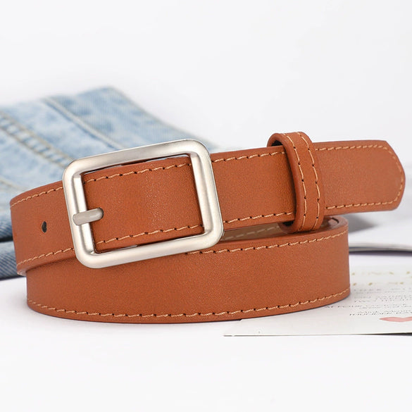 Unisex Fashion Imitation Leather Belt With Rectangle Alloy Pin Buckle All Match Decorative Black