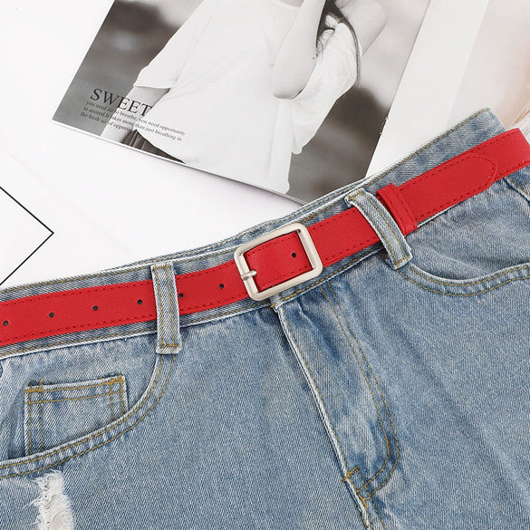 Unisex Fashion Imitation Leather Belt With Rectangle Alloy Pin Buckle All Match Decorative Black