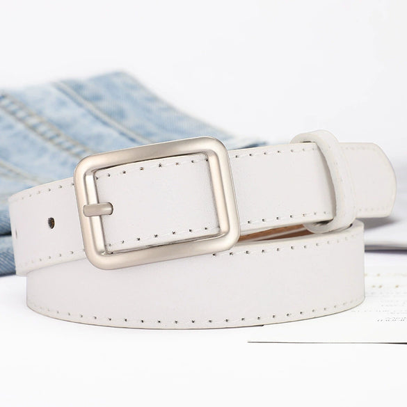 Unisex Fashion Imitation Leather Belt With Rectangle Alloy Pin Buckle All Match Decorative Black