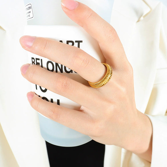 Unisex Fashion Street Style Spiral Pattern Snake Ring In Titanium Steel With Electroplating