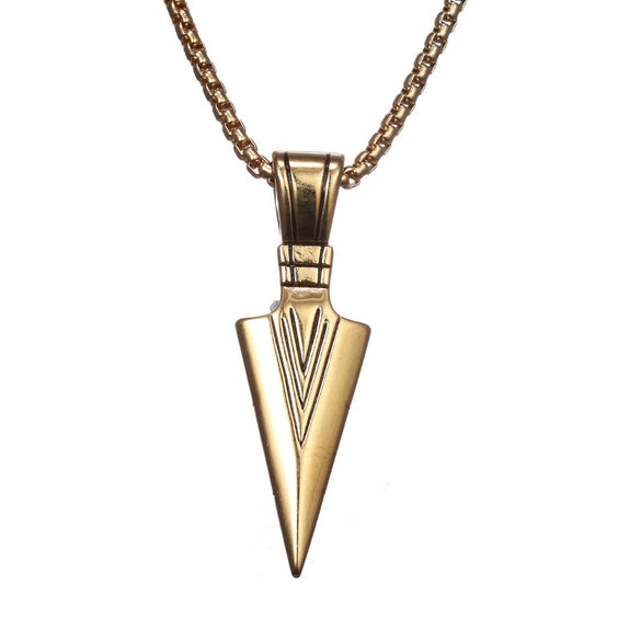 Unisex Geometric Bow And Arrow Triangle Arrowhead Pendant Necklace With Alloy Box Chain And Electroplated Finish