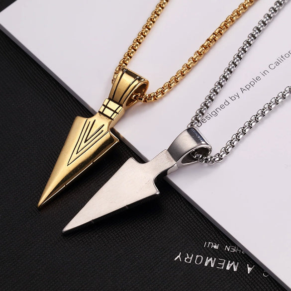 Unisex Geometric Bow And Arrow Triangle Arrowhead Pendant Necklace With Alloy Box Chain And Electroplated Finish