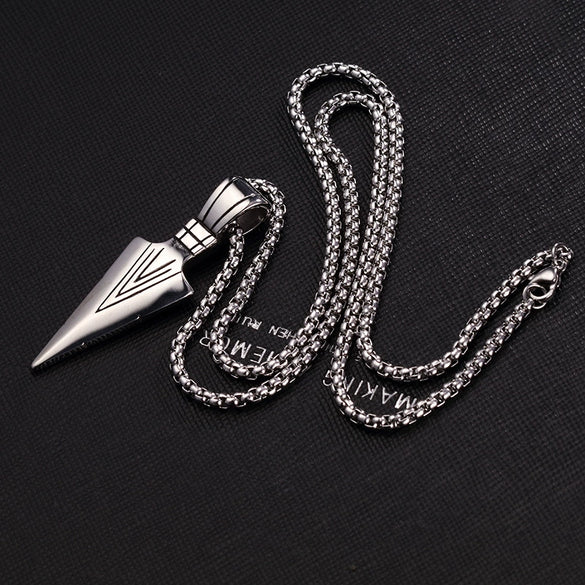 Unisex Geometric Bow And Arrow Triangle Arrowhead Pendant Necklace With Alloy Box Chain And Electroplated Finish