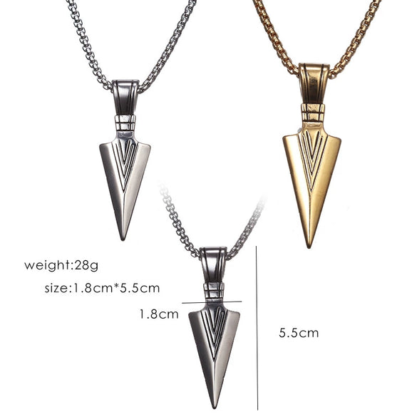 Unisex Geometric Bow And Arrow Triangle Arrowhead Pendant Necklace With Alloy Box Chain And Electroplated Finish