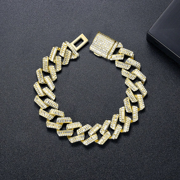 Unisex Geometric Copper Bracelet With Inlaid Zircon And Electroplated Finish Fashion Hip Hop Streetwear Jewelry