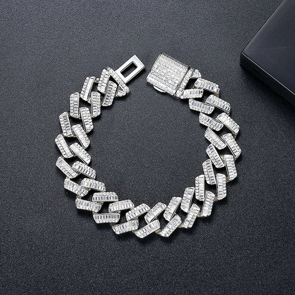 Unisex Geometric Copper Bracelet With Inlaid Zircon And Electroplated Finish Fashion Hip Hop Streetwear Jewelry