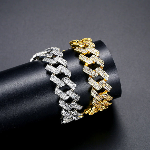 Unisex Geometric Copper Bracelet With Inlaid Zircon And Electroplated Finish Fashion Hip Hop Streetwear Jewelry