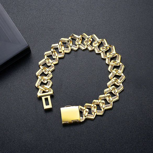 Unisex Geometric Copper Bracelet With Inlaid Zircon And Electroplated Finish Fashion Hip Hop Streetwear Jewelry