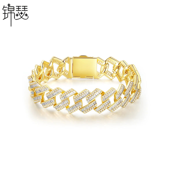 Unisex Geometric Copper Bracelet With Inlaid Zircon And Electroplated Finish Fashion Hip Hop Streetwear Jewelry