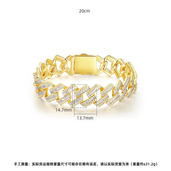 Unisex Geometric Copper Bracelet With Inlaid Zircon And Electroplated Finish Fashion Hip Hop Streetwear Jewelry