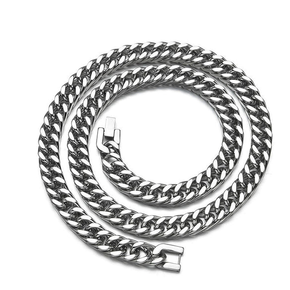 Unisex Geometric Cuban Link Necklace In Polished Stainless Steel With Double Weave Design And Clasp Closure