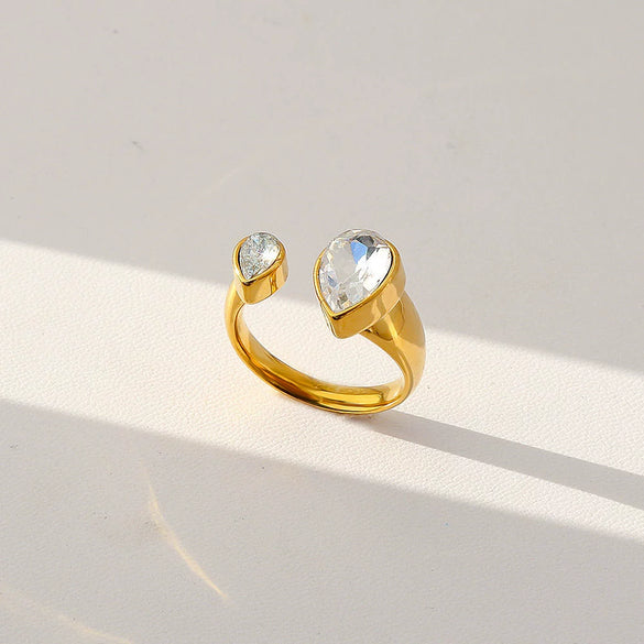 Unisex Geometric Electroplated Water Drop Shaped Zircon Adjustable Open Index Finger Ring