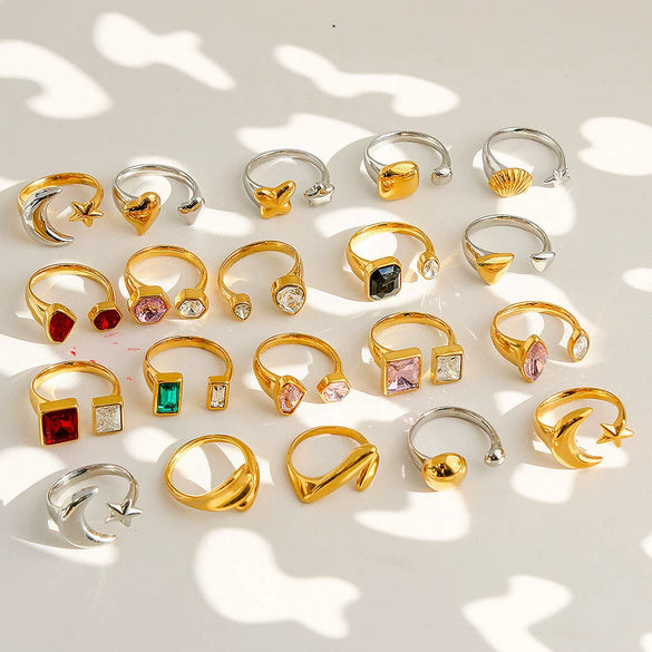 Unisex Geometric Electroplated Water Drop Shaped Zircon Adjustable Open Index Finger Ring