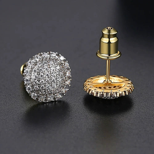 Unisex Geometric Flower Earrings In Electroplated Copper With Black Nano Zircon And Twotone Gold Finish