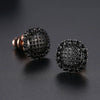 Unisex Geometric Flower Earrings In Electroplated Copper With Black Nano Zircon And Twotone Gold Finish