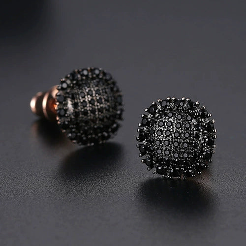 Unisex Geometric Flower Earrings In Electroplated Copper With Black Nano Zircon And Twotone Gold Finish