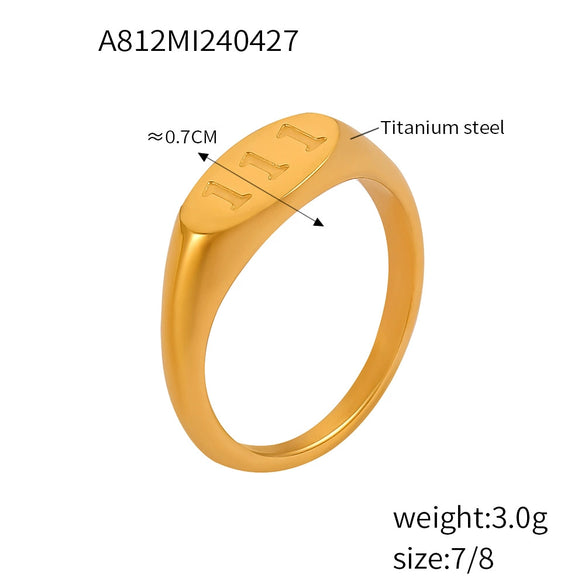 Unisex Geometric Letter Number 316L Stainless Steel Gold Plated Finger Ring