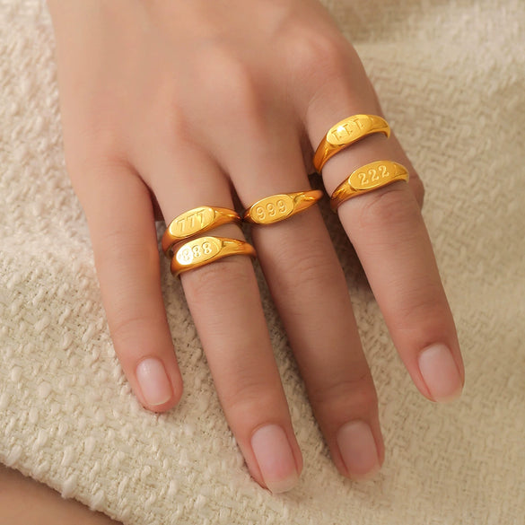 Unisex Geometric Letter Number 316L Stainless Steel Gold Plated Finger Ring