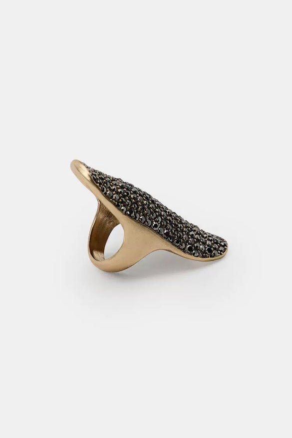Unisex Geometric Long Rhinestone Ring In Zinc Alloy With Polished Electroplated Finish And Contrasting Color Design