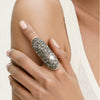 Unisex Geometric Long Rhinestone Ring In Zinc Alloy With Polished Electroplated Finish And Contrasting Color Design