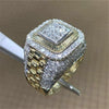 Unisex Geometric Metal Ring With Gold Tone Electroplated Finish And Cluster Inlaid Design Hip Hop Style Jewelry