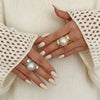 Unisex Geometric Pearl Rings Polished Zinc Alloy Wide Band Rings With Smooth Surface Design