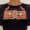 Unisex Geometric Pearl Rings Polished Zinc Alloy Wide Band Rings With Smooth Surface Design