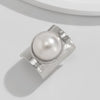 Unisex Geometric Pearl Rings Polished Zinc Alloy Wide Band Rings With Smooth Surface Design