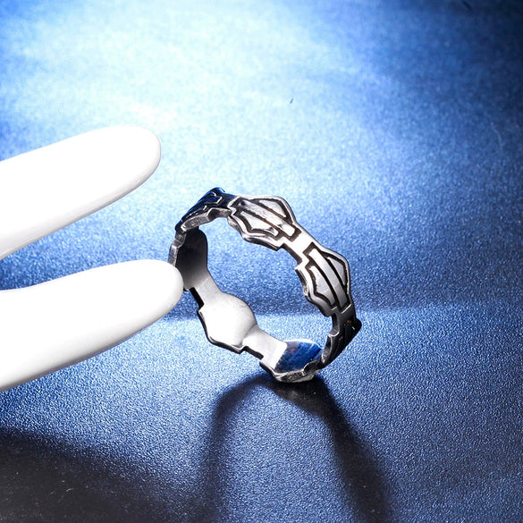 Unisex Geometric Stainless Steel Ring With Oiled Finish For Wholesale Jewelry Collections