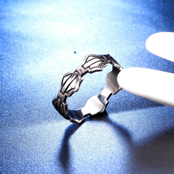 Unisex Geometric Stainless Steel Ring With Oiled Finish For Wholesale Jewelry Collections
