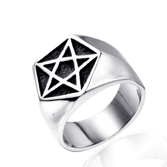 Unisex Geometric Star Ring In Electroplated Titanium Steel With Retro Inspired Style