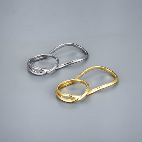 Unisex Geometric Statement Ring In Electroplated Copper With Double Ring Design And Adjustable Open Band