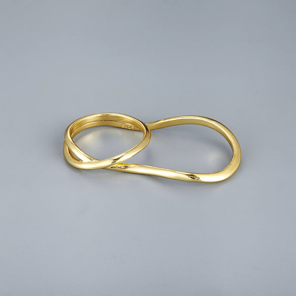 Unisex Geometric Statement Ring In Electroplated Copper With Double Ring Design And Adjustable Open Band