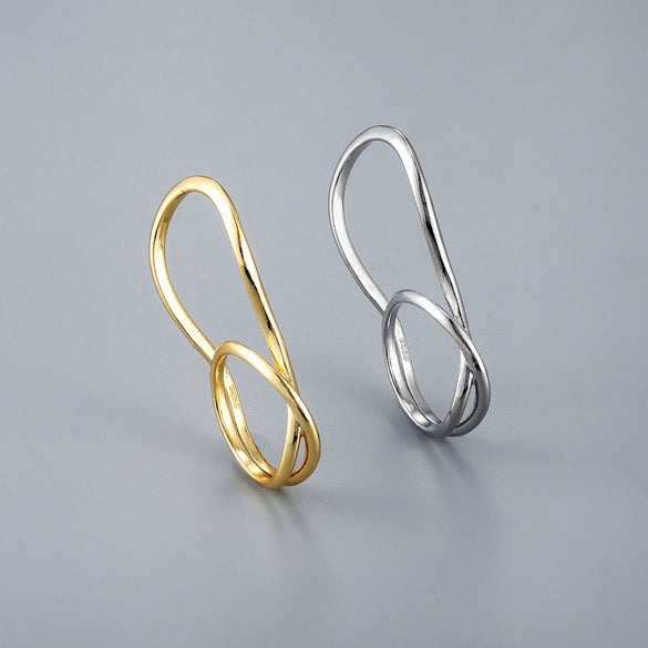 Unisex Geometric Statement Ring In Electroplated Copper With Double Ring Design And Adjustable Open Band