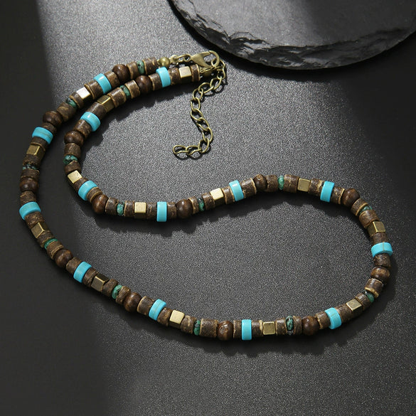Unisex Geometric Style Coconut Shell And Wooden Beads Necklace With O Word Chain And Electroplating