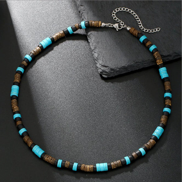 Unisex Geometric Style Coconut Shell And Wooden Beads Necklace With O Word Chain And Electroplating