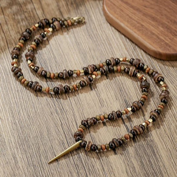 Unisex Geometric Style Coconut Shell And Wooden Beads Necklace With O Word Chain And Electroplating
