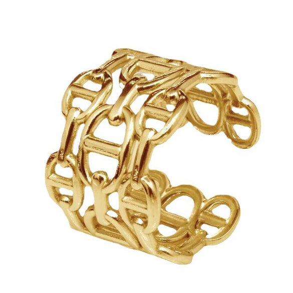 Unisex Geometric Titanium Steel Open Adjustable Ring With Electroplated Finish Exaggerated Hip Hop Style Statement Band