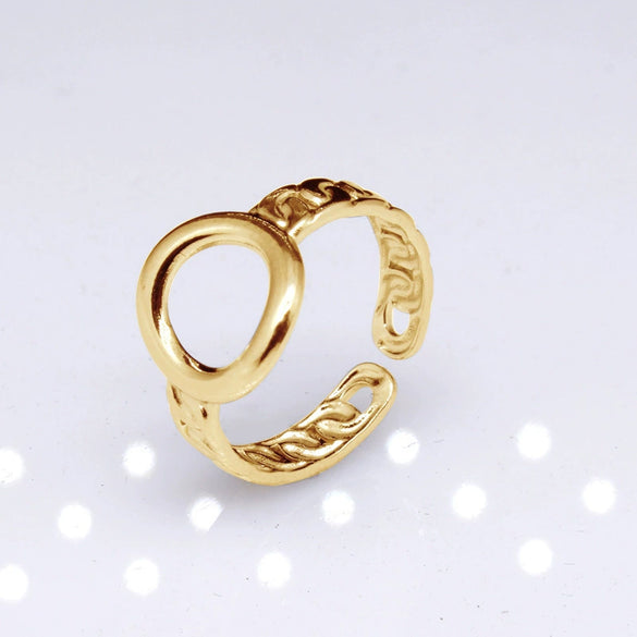 Unisex Geometric Titanium Steel Open Adjustable Ring With Electroplated Finish Exaggerated Hip Hop Style Statement Band