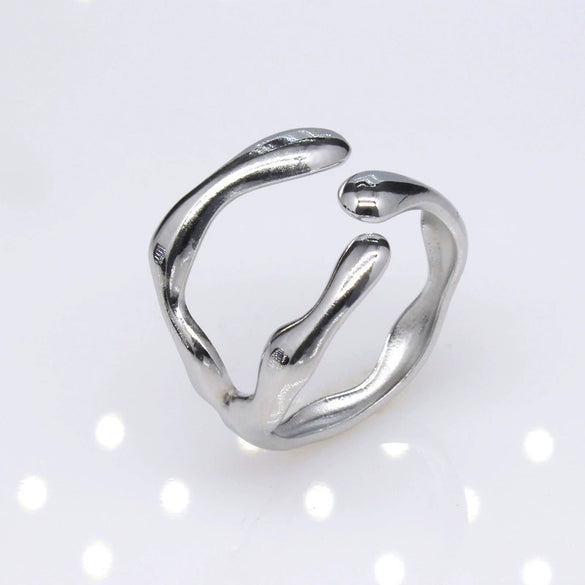 Unisex Geometric Titanium Steel Open Adjustable Ring With Electroplated Finish Exaggerated Hip Hop Style Statement Band
