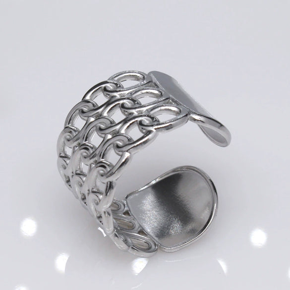 Unisex Geometric Titanium Steel Open Adjustable Ring With Electroplated Finish Exaggerated Hip Hop Style Statement Band