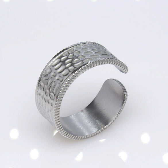Unisex Geometric Titanium Steel Open Adjustable Ring With Electroplated Finish Exaggerated Hip Hop Style Statement Band