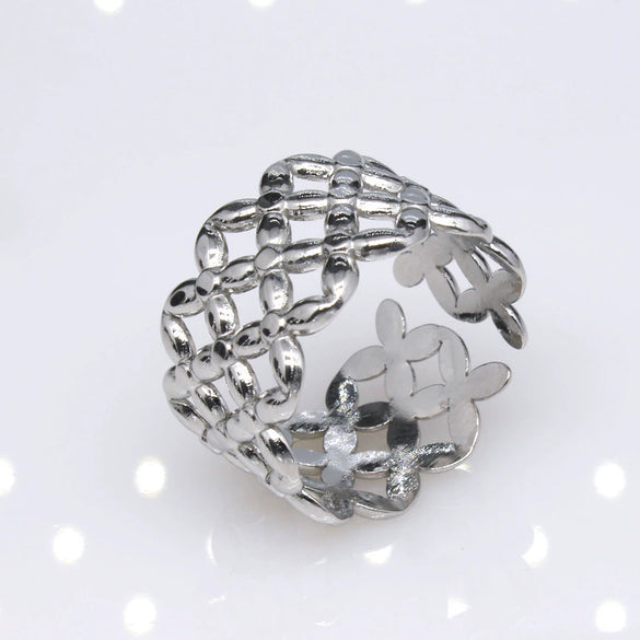 Unisex Geometric Titanium Steel Open Adjustable Ring With Electroplated Finish Exaggerated Hip Hop Style Statement Band