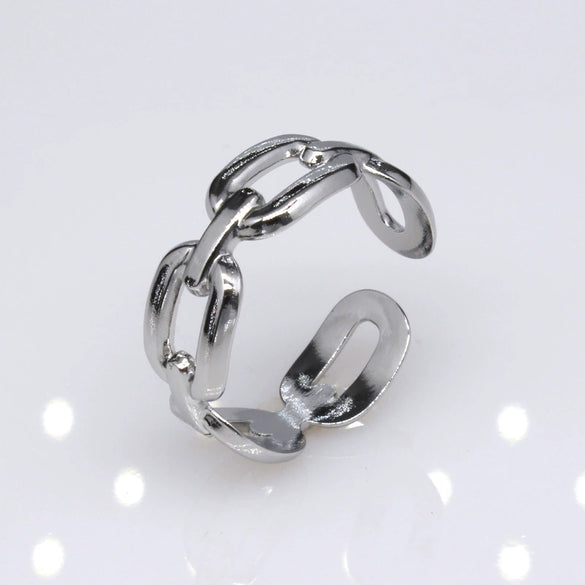 Unisex Geometric Titanium Steel Open Adjustable Ring With Electroplated Finish Exaggerated Hip Hop Style Statement Band